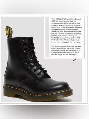 Dr. Martens Black Smooth Leather 1460 Lace Up Boots